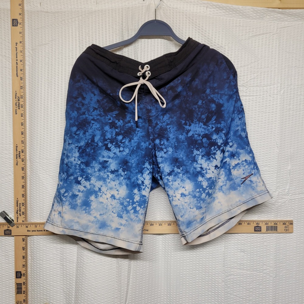 Speedo Mens Blue Tie Dye Ombre Swim Trunks Board Shorts Size Small